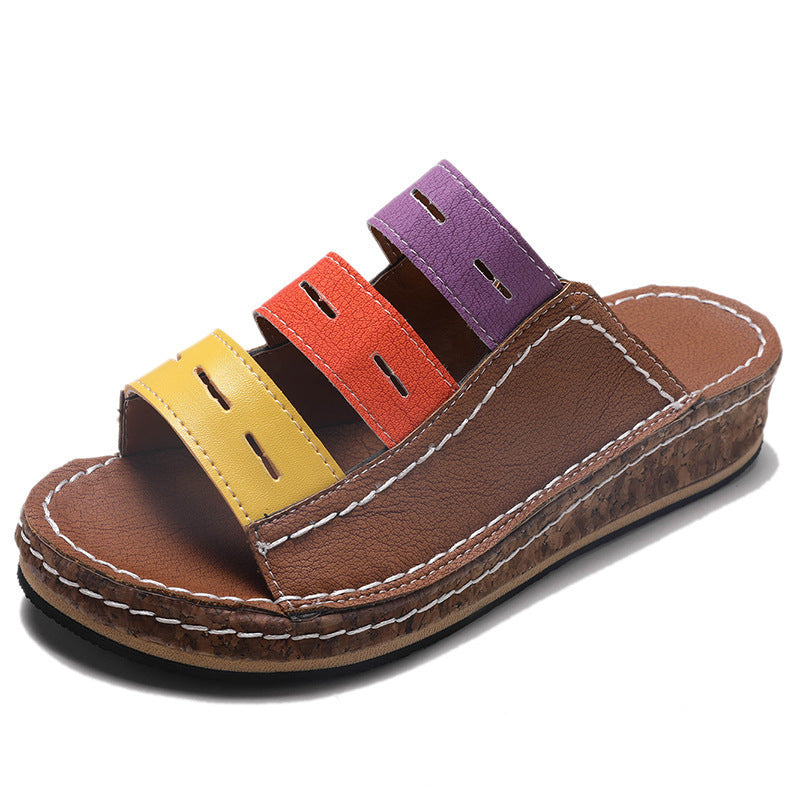 Wholesale PU Color Block Wedge Shoes